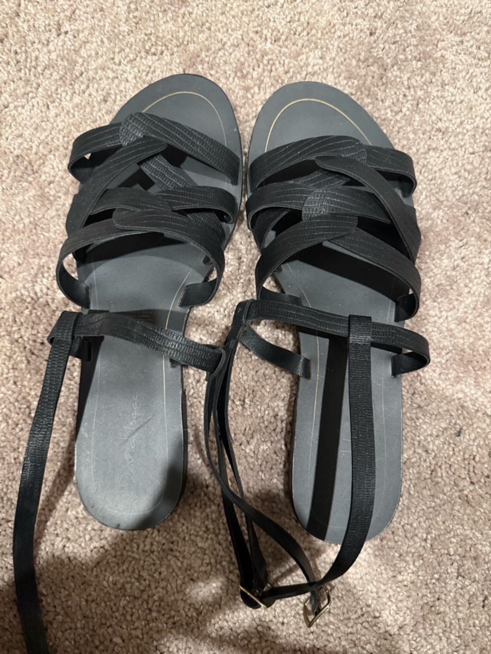 Women's Black Strappy Lace-Up Flat Sandals